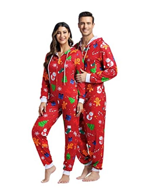 Zhitunemi Adult Onesies Pajamas For Women Christmas Pajamas For Family Christmas Pjs Matching Sets Funny Hoodie Jumpsuit