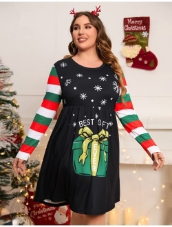 KOJOOIN Women's Plus Size Christmas Dress Ugly Christmas Long Sleeve Party Dresse