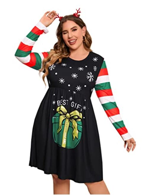 KOJOOIN Women's Plus Size Christmas Dress Ugly Christmas Long Sleeve Party Dresse
