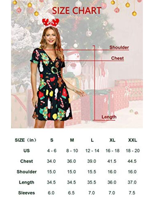 For G and PL Women's Christmas Short Sleeves V Neck Wrap Dress