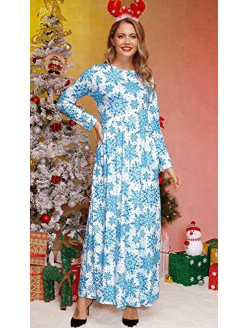 For G and PL Women Christmas Long Sleeve Printed Maxi Dress