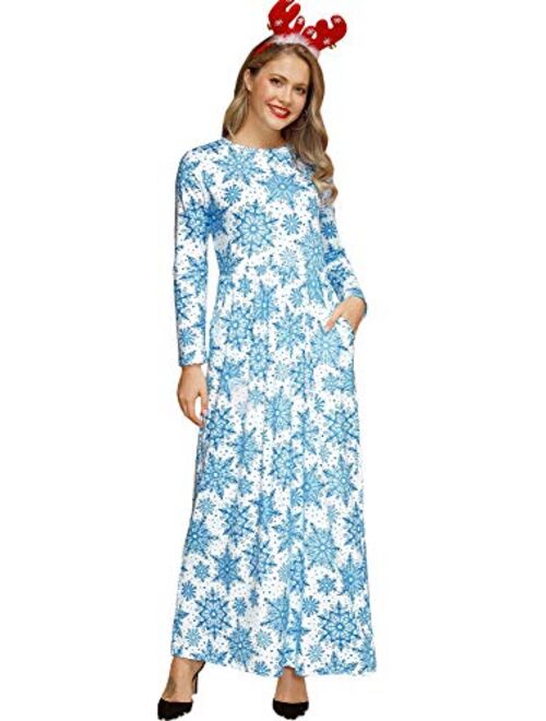 For G and PL Women Christmas Long Sleeve Printed Maxi Dress