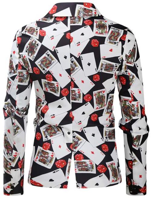 Shein Men Playing Card Print Single Button Blazer & Pants Set