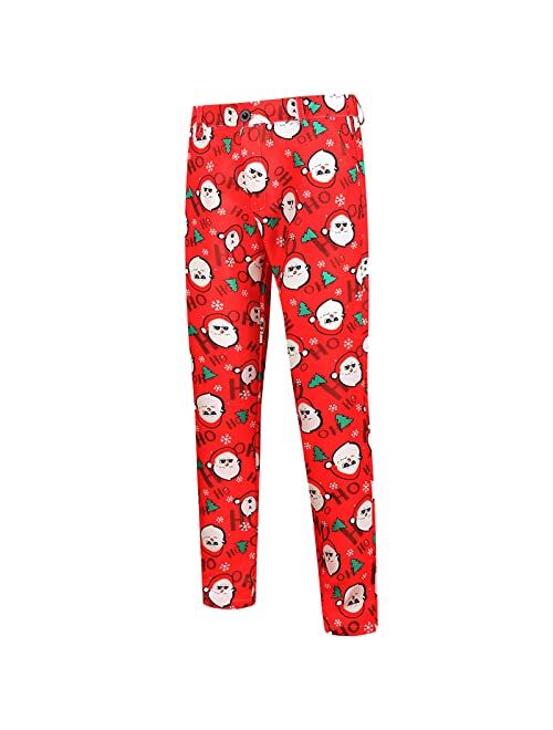 Generic 2PCS Christmas Suits for Mens, Xmas Santa Claus Snowman Print Single Breasted Blazer Trousers Suit Pants Sets
