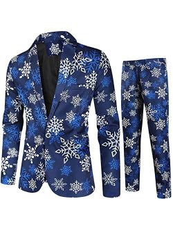 Generic Funny Mens Christmas Print 2-Piece Blazer Holiday Suit, Casual Slim Fit One Button Tuxedo Suit Jacket and Pants Set