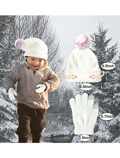 Saniripple WinterHat&GlovesSetforKidsKnittedWarmBeanieHatwithPomPom-SoftandThickHats&GlovesSetforGirlsBoys