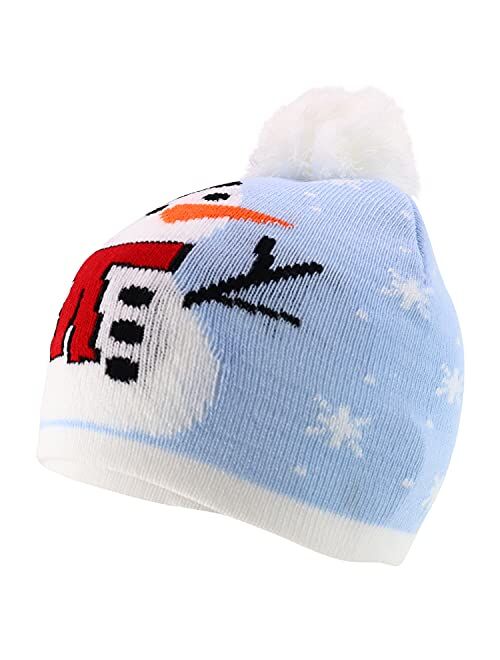 Trendy Apparel Shop 7 Styles Kids Christmas Winter Short Beanies with Pompom
