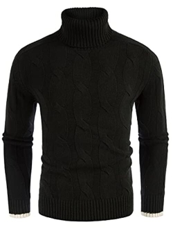 Men Turtleneck Sweater Raglan Sleeve Cable Knit Pullover Sweaters