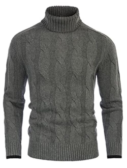 Men Turtleneck Sweater Raglan Sleeve Cable Knit Pullover Sweaters