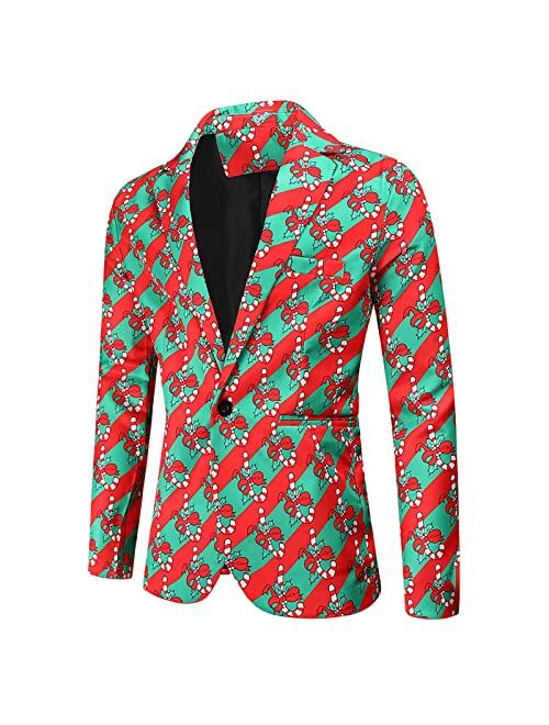Sinzelimin Christmas Suit for Men's Fashion Blazer Jacket Pants Two Pieces Set Shawl Lapel Long Sleeve Coat Trouse Outfits