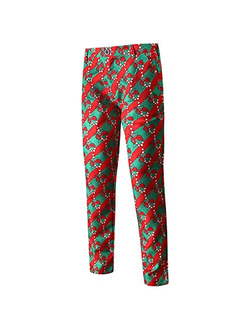Sinzelimin Christmas Suit for Men's Fashion Blazer Jacket Pants Two Pieces Set Shawl Lapel Long Sleeve Coat Trouse Outfits
