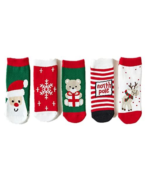 Norinori Christmas Socks Baby&Toddler Socks - Winter Warm Socks 5 Pairs Unisex Soft For Infant Toddler kids Boys Girls Gift