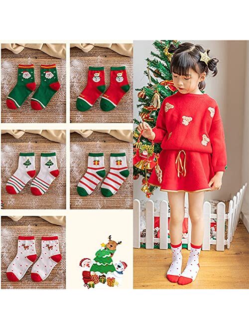 Liboli 5 Pairs of Christmas Socks Santa Claus Cotton Socks, Xmas Socks for Kids Boys Girls