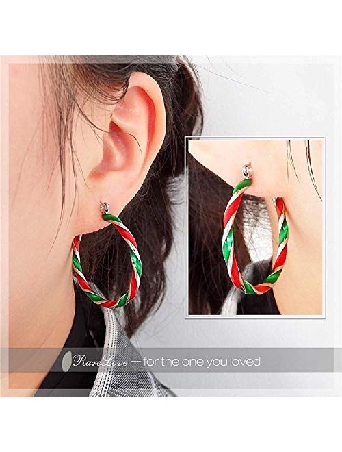 Newzenro Candy Christmas Ornament Wreath Twist Hoop Earrings for Women Teen Girls Sensitive Ears Dainty Red Green Colorful Huggie Hoops 30mm Party Holiday Gifts for Thank