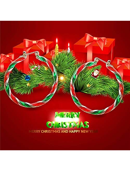Newzenro Candy Christmas Ornament Wreath Twist Hoop Earrings for Women Teen Girls Sensitive Ears Dainty Red Green Colorful Huggie Hoops 30mm Party Holiday Gifts for Thank
