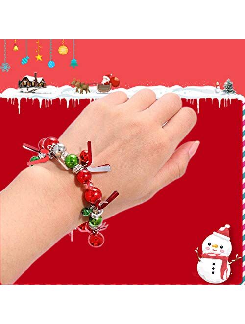 HEIDKRUEGER 3pcs Christmas Jingle Bell Bracelets Xmas Multi Color Stretch Beaded Charm Bracelet Gift Jewelry Christmas Stocking Stuffers Holiday Party Favors For Women Gi