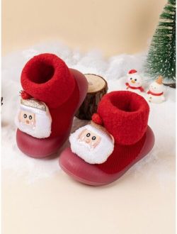 Girls Christmas Santa Claus Decor Thermal Lined Sock Sneakers