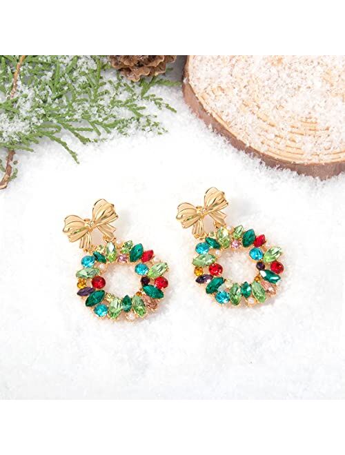 Hessawell Christmas Earrings Christmas Tree Snowflake Reindeer Stud Earrings Xmas Claus Couple Holiday Statement Dangle Drop Earrings For Women Girls Party New Year Jewel