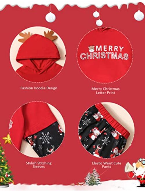 Agapeng Baby Boy Christmas Outfit Toddler Boy Hoodie Sweatsuit Merry Christmas Sweatshirt Pants 2PCS Fall Winter Outfits Set