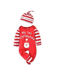 Aalizzwell Infant Baby Boys Girls My First Christmas Outfit Xmas Romper Elf Santa Clothes