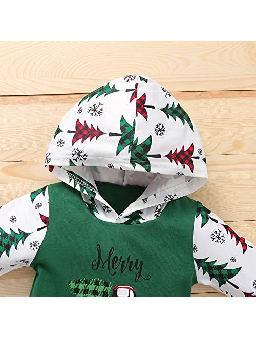 Amiblvowa My First Christmas Infant Baby Girl Boy One Piece Outfit Long Sleeve Hooded Romper Jumpsuit Overall Clothes