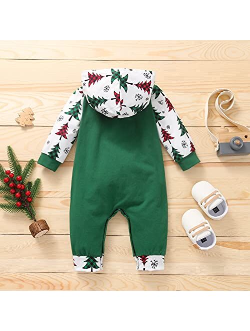 Amiblvowa My First Christmas Infant Baby Girl Boy One Piece Outfit Long Sleeve Hooded Romper Jumpsuit Overall Clothes