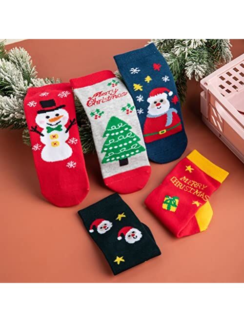 Yvinak 5 Pairs Christmas Socks Kids Warm Socks Children Santa Claus Boys Girls Toddler Winter Autumn Socks