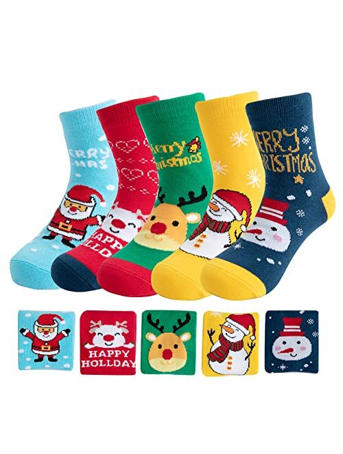 Wanlorraiy 5 Packs Infant Toddler Kids Christmas Holiday Winter Warm Socks Ankle Crew Dress Socks For Children Girls Boys