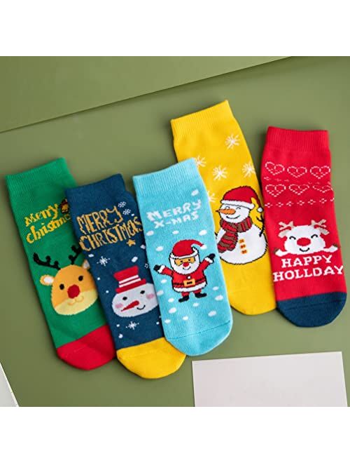 Wanlorraiy 5 Packs Infant Toddler Kids Christmas Holiday Winter Warm Socks Ankle Crew Dress Socks For Children Girls Boys