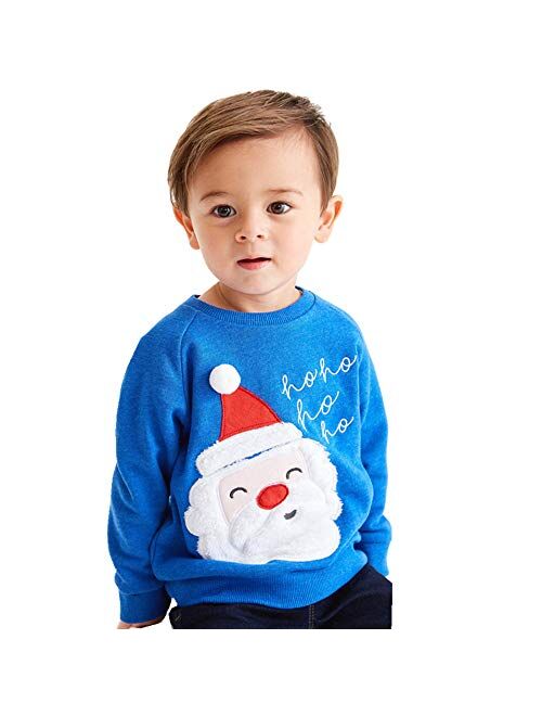 Cm-Kid Toddler Boys Sweatshirt Christmas Sweater Shirt Kids Santa Claus Reindeer Pullover Long Sleeve Tops Xmas Clothes Size 2-7T