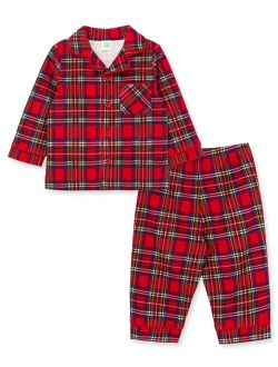 LITTLE ME Toddler Boys Plaid Coat and Pajama Pants, 2-Piece Christmas Pajama Set