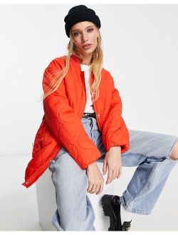 Only onion quilted longline bomber jacket in bright red