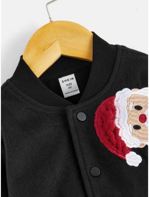 SHEIN Toddler Boys Christmas Santa Claus Print Bomber Jacket