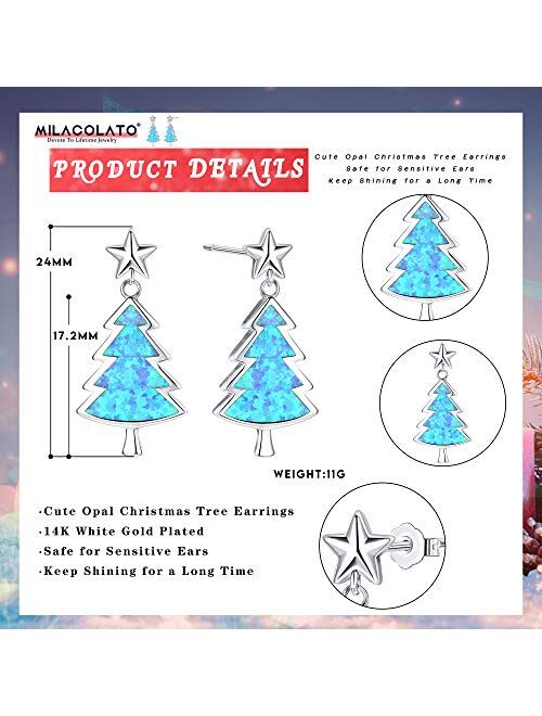 Milacolato Opal Christmas Tree Earrings 18K Gold Plated Star Stud Earrings Holiday Party Xmas Thanksgiving Gifts Christmas Earrings for Women Girls