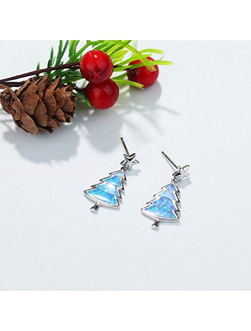 Milacolato Opal Christmas Tree Earrings 18K Gold Plated Star Stud Earrings Holiday Party Xmas Thanksgiving Gifts Christmas Earrings for Women Girls