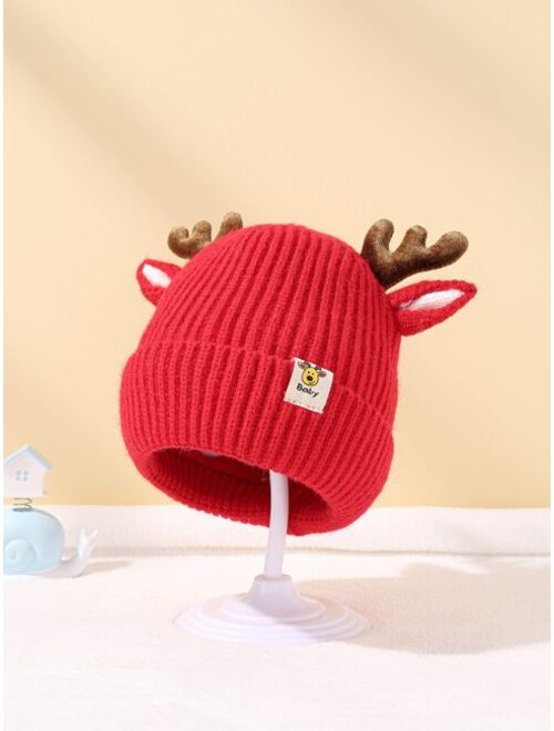 Shein BabyHat1039 Baby & Mom store Christmas 1pc Baby Elk Pattern Knit Hat