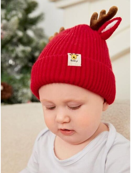 Shein BabyHat1039 Baby & Mom store Christmas 1pc Baby Elk Pattern Knit Hat