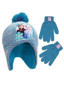 Girls' Frozen Winter Hat and Kids Gloves Set, Elsa and Anna Beanie for Ages 4-7