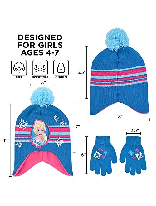 Disney Girls' Frozen Winter Hat and Kids Gloves Set, Elsa and Anna Beanie for Ages 4-7