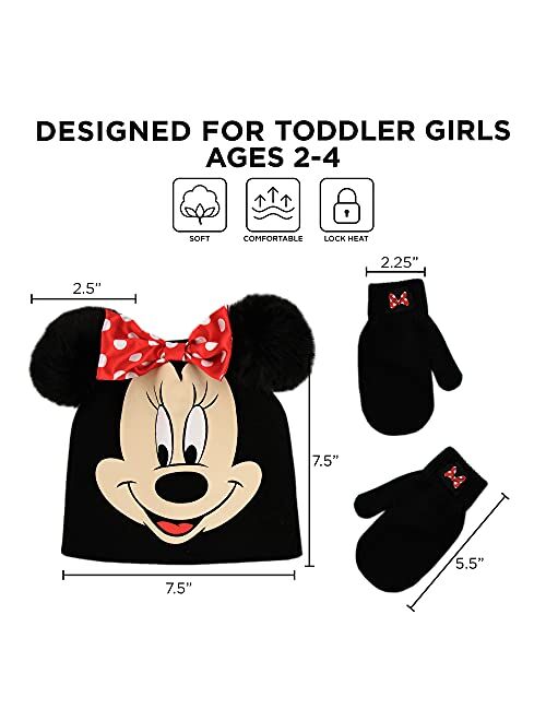 Disney Girls Toddler Winter Hat and Mittens Set Ages 2-4 Or Minnie Mouse Hat and Kids Gloves Set for Ages 4-7