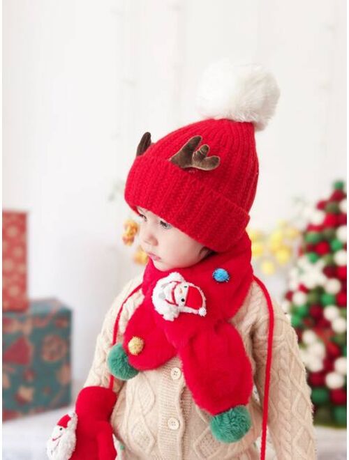 Shein Toddler Kids Christmas Antlers Decor Beanie & Scarf & Gloves