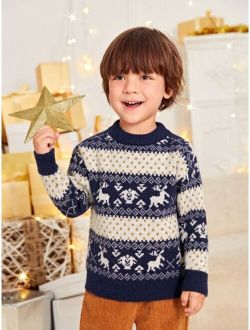 Toddler Boys Deer & Geo Pattern Sweater
