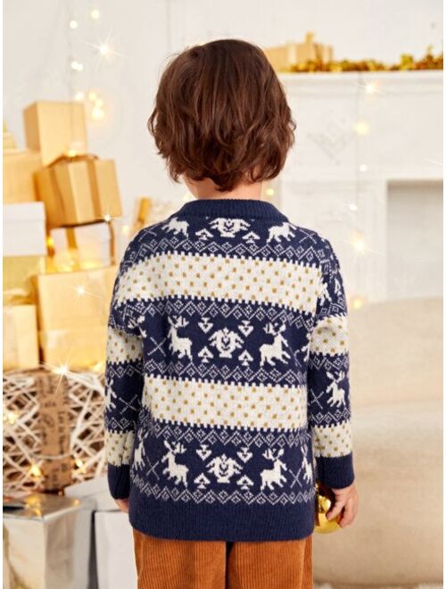 Shein Toddler Boys Deer & Geo Pattern Sweater