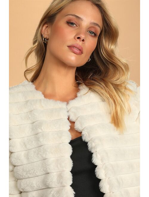 Lulus Live for Luxe Ivory Cropped Faux Fur Jacket