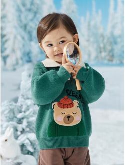 Toddler Boys Bear & Letter Pattern Drop Shoulder Sweater