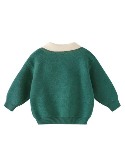 Shein Toddler Boys Bear & Letter Pattern Drop Shoulder Sweater