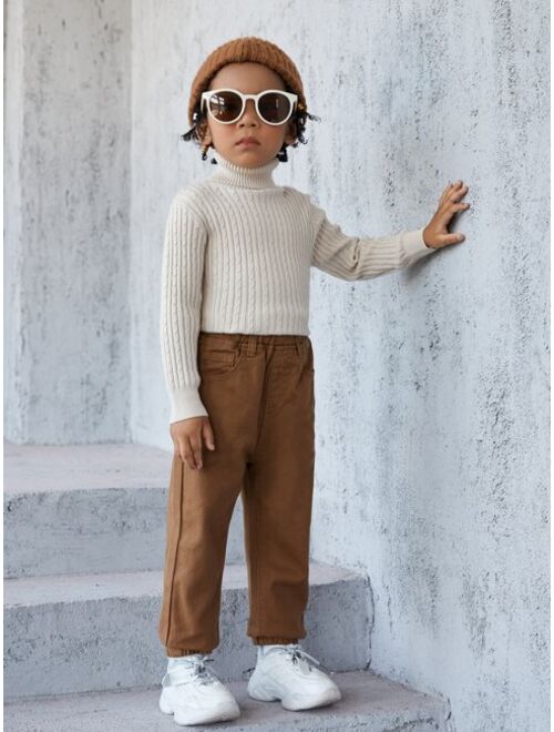 Shein Toddler Boys Turtle Neck Cable Knit Sweater