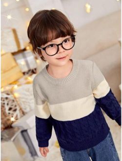 Toddler Boys Color Block Cable Knit Sweater