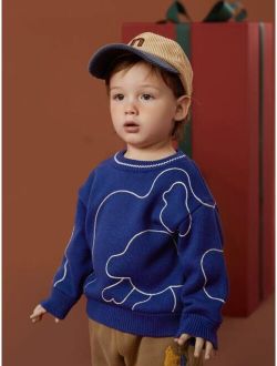 Toddler Boys Drop Shoulder Graphic Pattern Contrast Liner Sweater