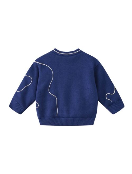Shein Toddler Boys Drop Shoulder Graphic Pattern Contrast Liner Sweater